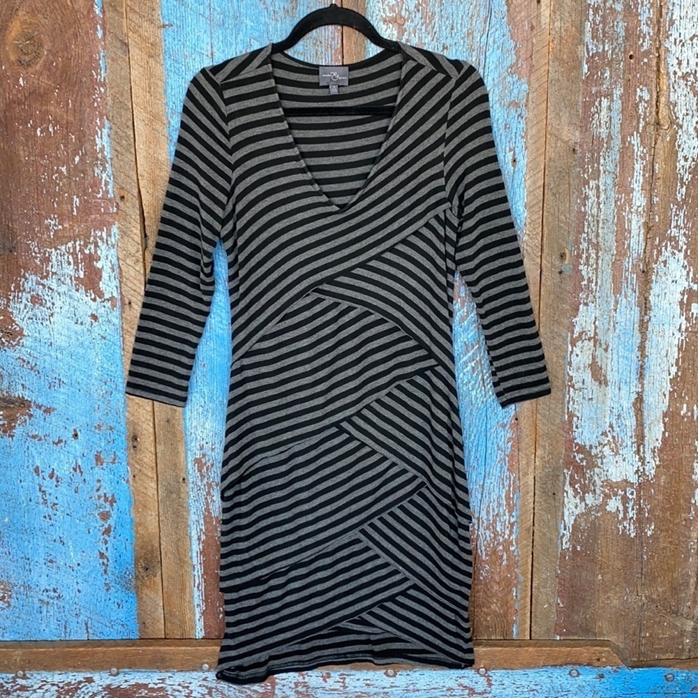 Market & Spruce Brentwood Tiered Black & Gray Striped Dress